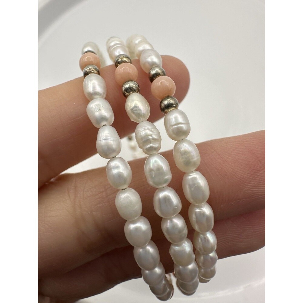 Vintage Freshwater Pearl Angel Skin Coral Expandable Bracelet